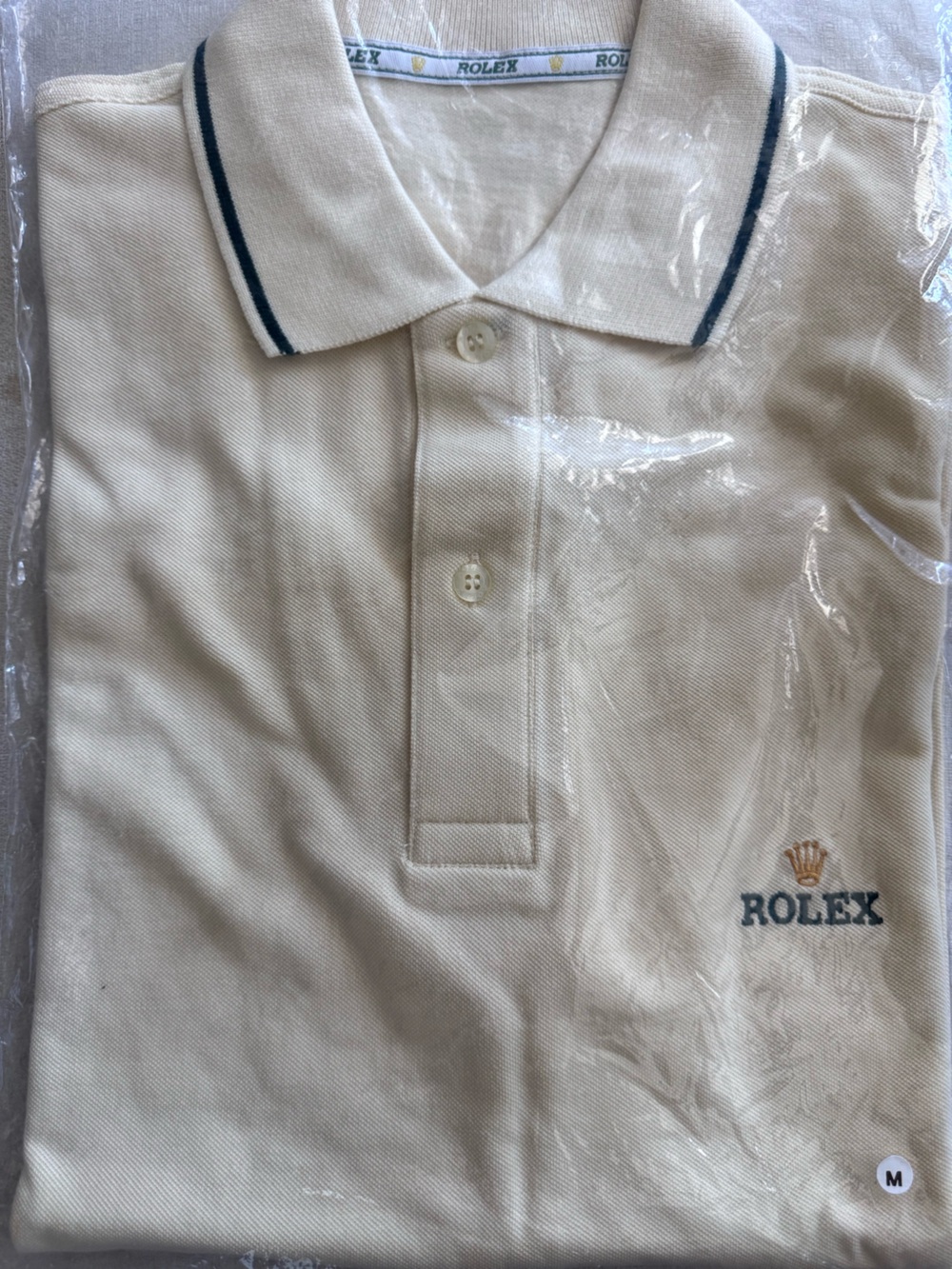 Rolex Light Yellow Polo Shirt Contrast Green Trim Size Medium- NEW IN PACKAGE - Picture 6 of 10